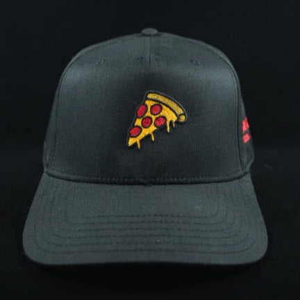 Black cap with a pizza slice logo 