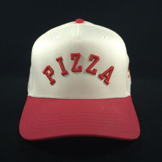 White and red cap with 'PIZZA' text 