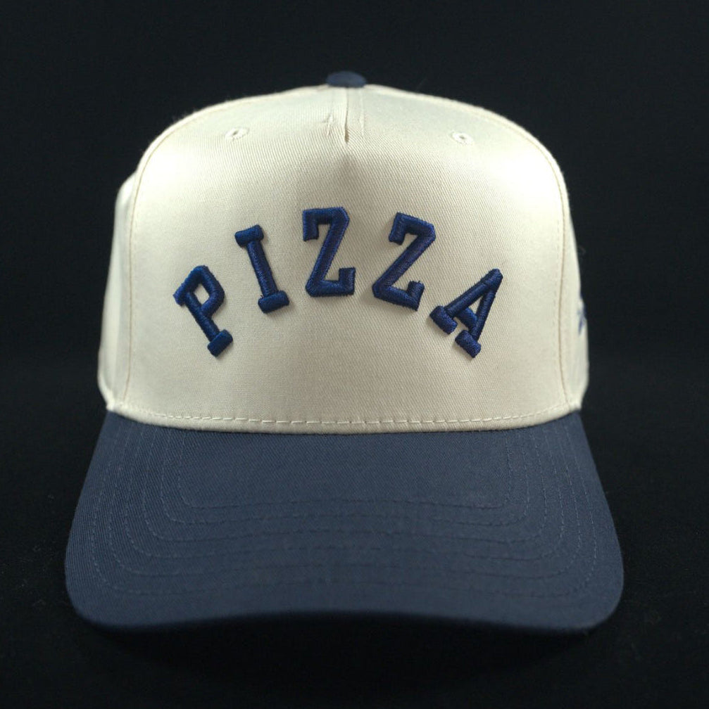 White cap with blue 'PIZZA' text