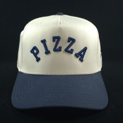 White cap with blue 'PIZZA' text