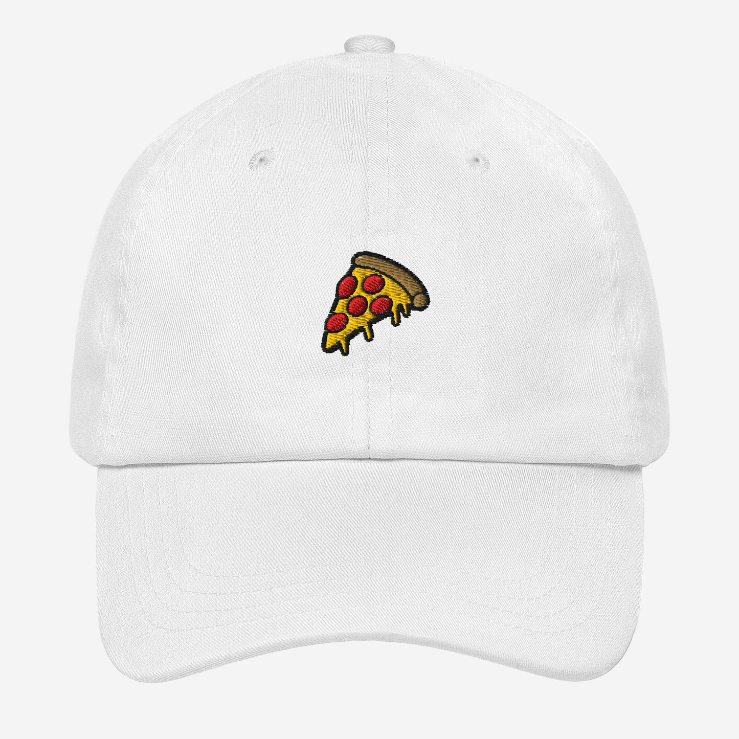 white dad hat with pizza logo