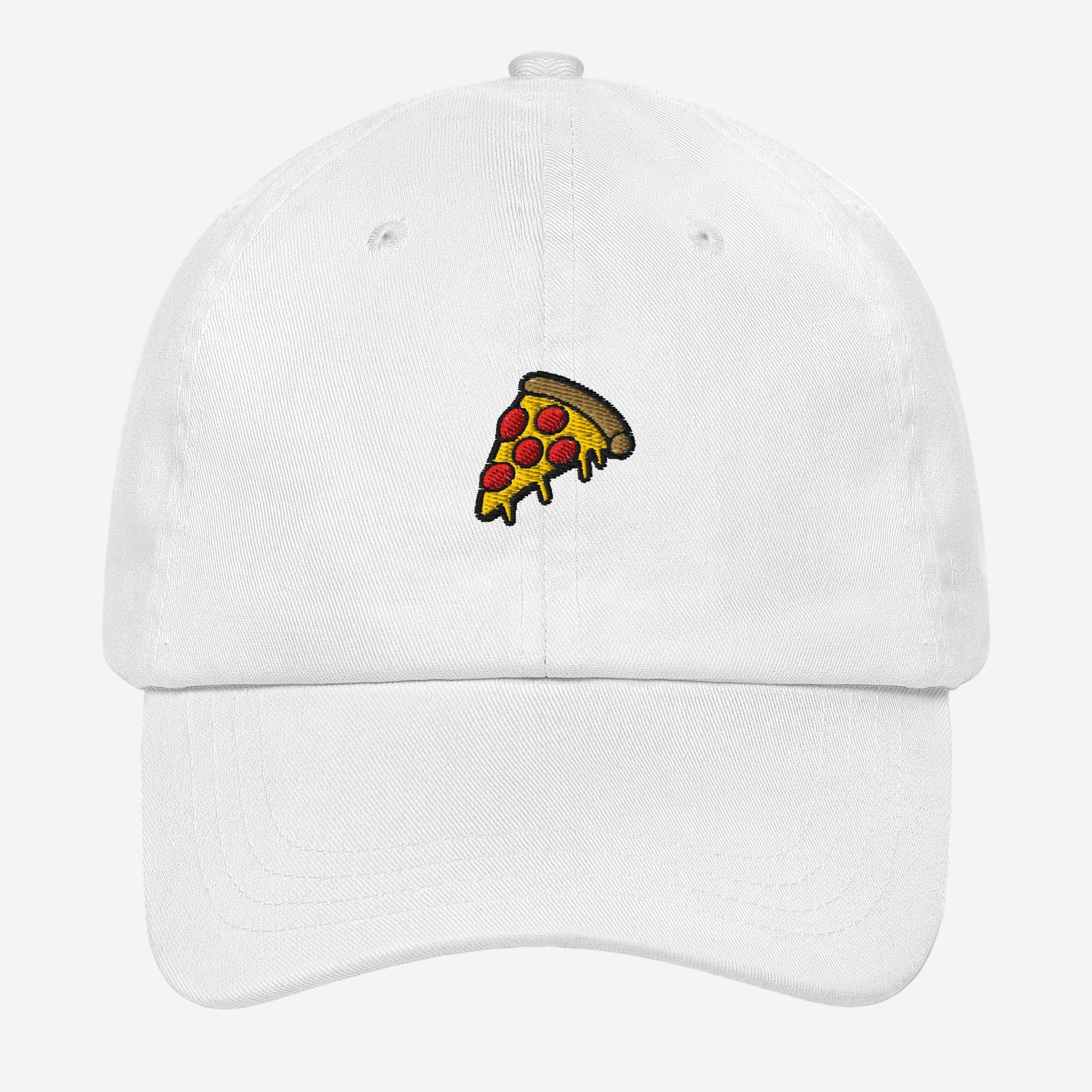 white dad hat with pizza logo