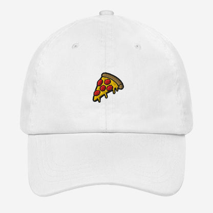 white dad hat with pizza logo
